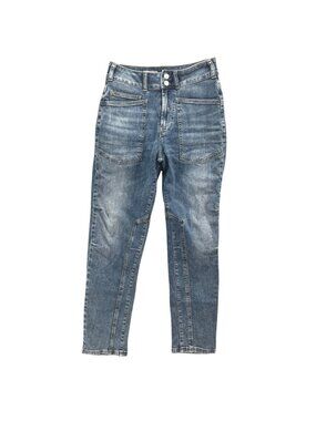 Pilcro Wanderer Relaxed Jeans Womens Blue Mid Rise Patch Pocket Denim Size 25